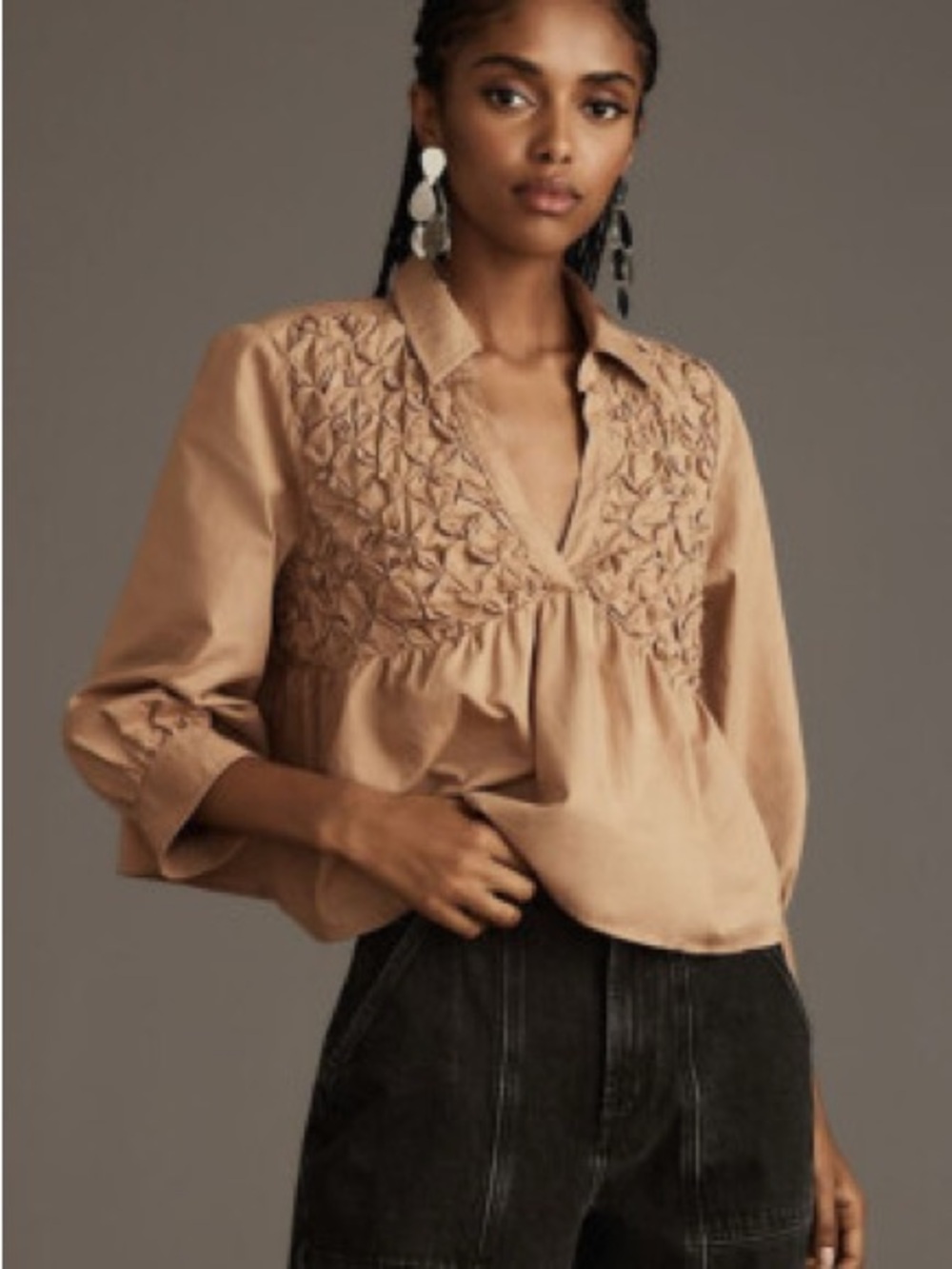 Anthropologie Maeve Smocked Babydoll Top blouse